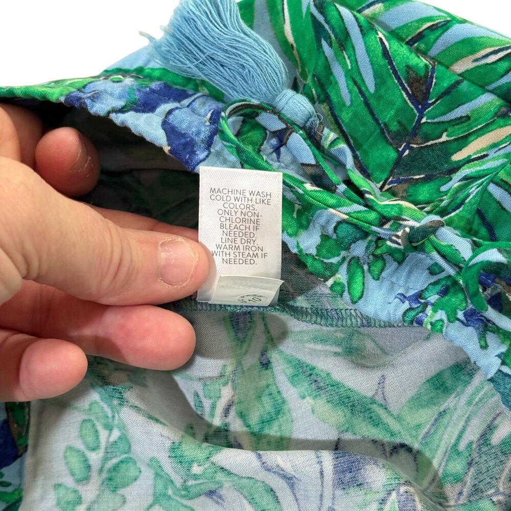 J. Jill Pull-On Shorts Small Blue Green Tropical Leaf Print Pockets Rayon Tassel - Picture 5 of 10